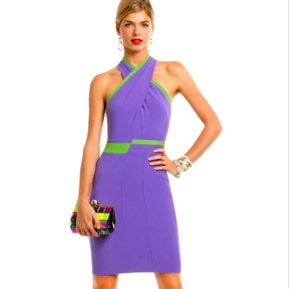 Yigal Azrouël Rubix Mod Dress in Purple and Lime Green - Picture 1 of 13
